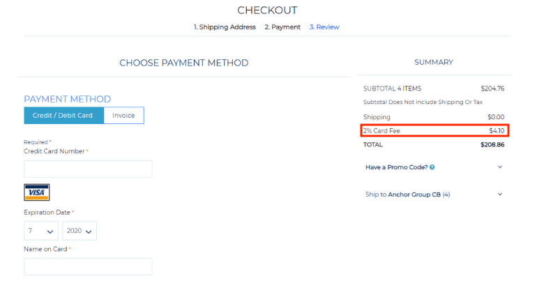 Credit card fee SuiteCommerce checkout.