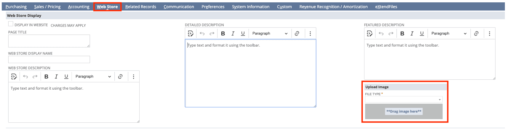 Web store configuration upload image screenshot.