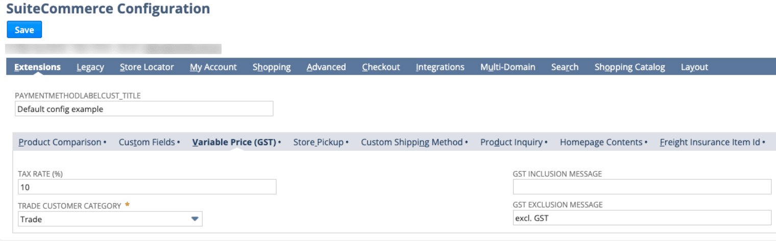 Exclude GST SuiteCommerce website configuration.