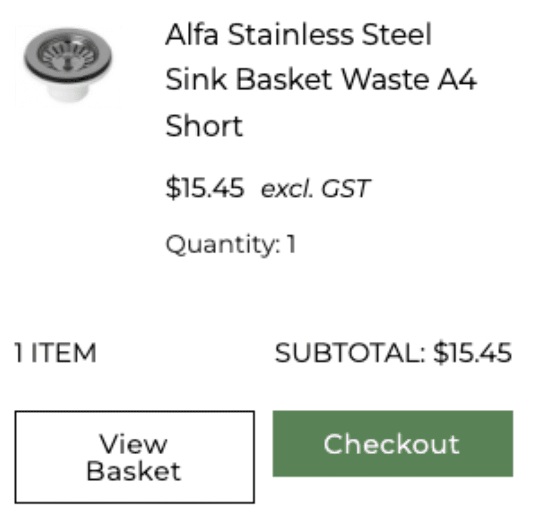 Item added to cart summary GST excluded.