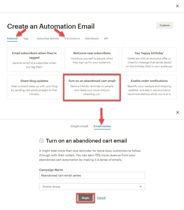 Create an Automation Email page.