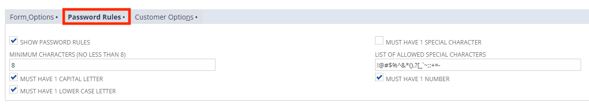 SuiteCommerce modern signup password rules.