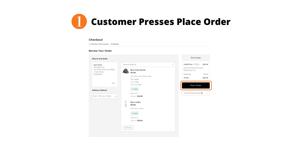 Pop up place order step one.