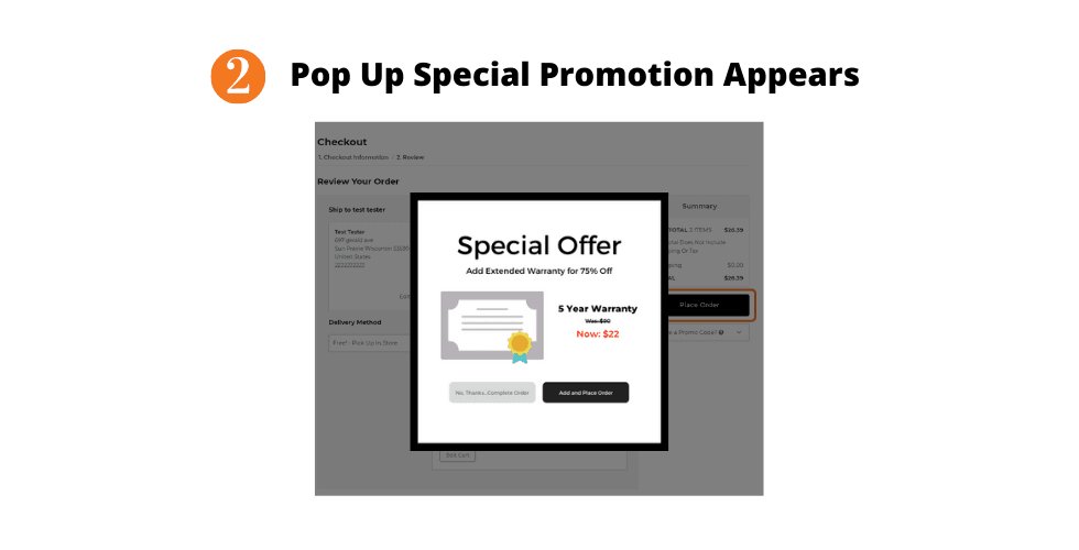 Pop up place order step two.