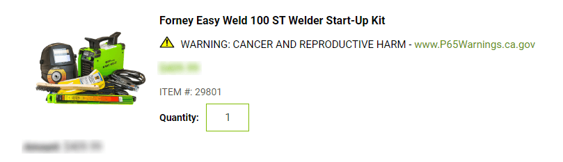 SuiteCommerce Prop 65 warning.