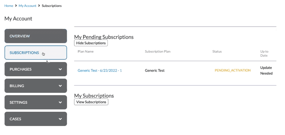 SuiteCommerce My Account manage subscriptions.