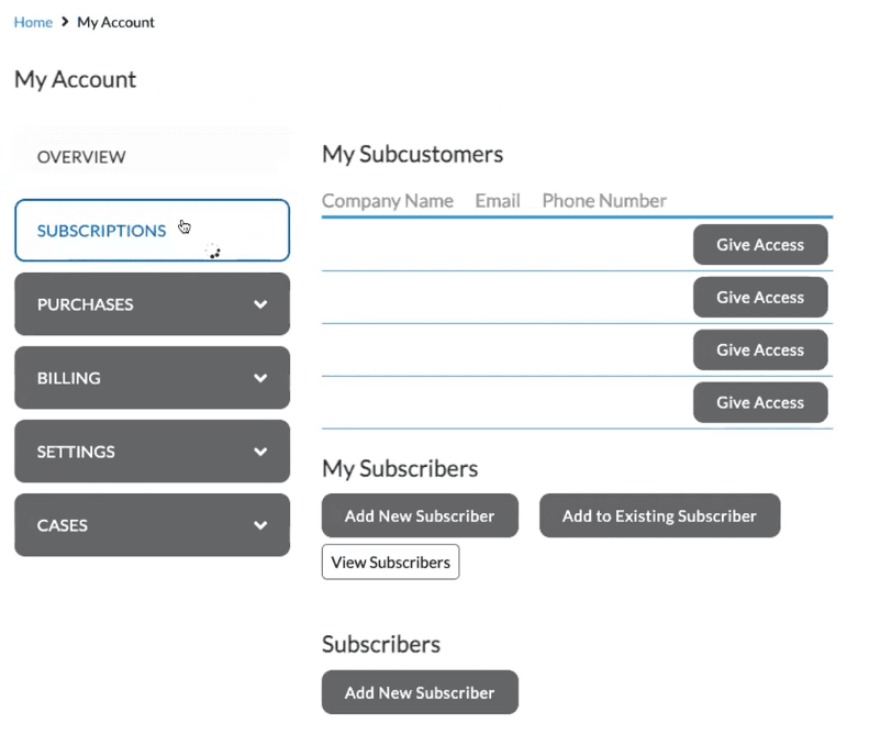 SuiteCommerce My Account subcustomers subscribers.