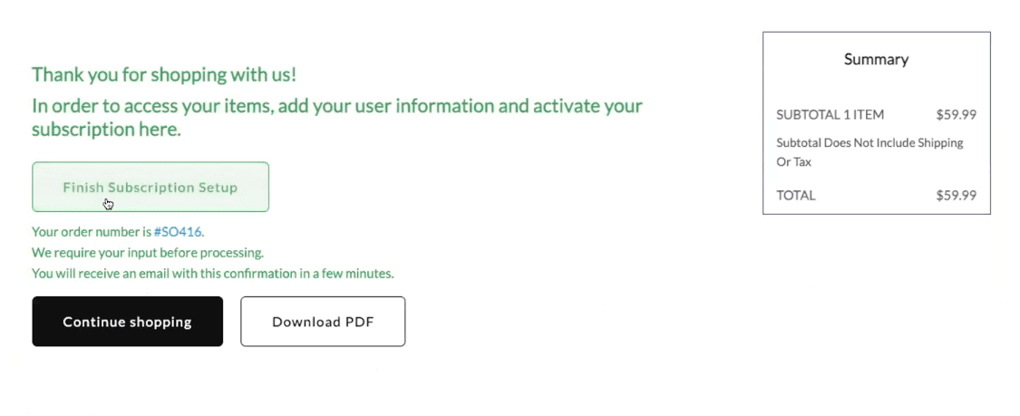 SuiteCommerce My Account activate subscription.