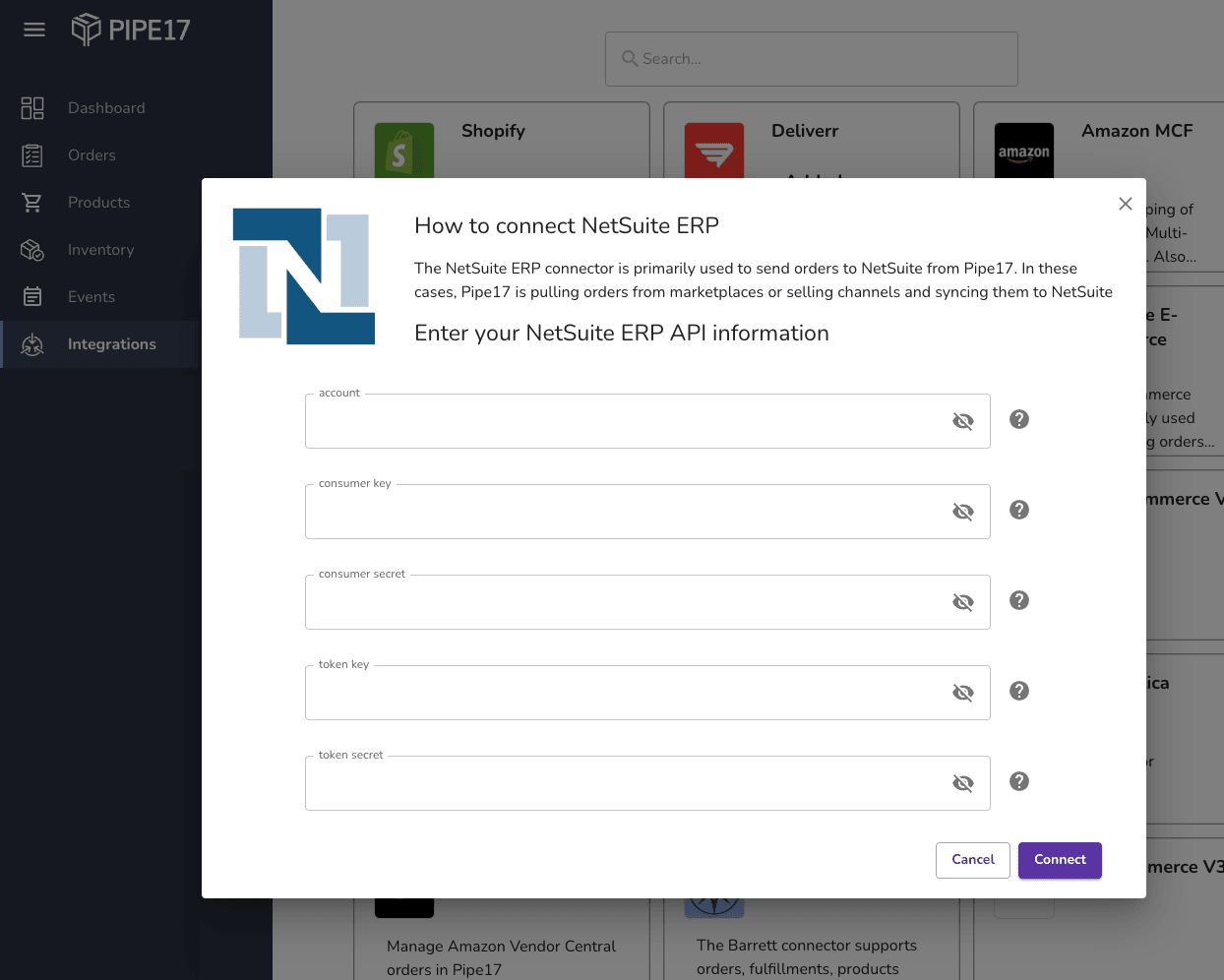 Connect NetSuite Pipe17.