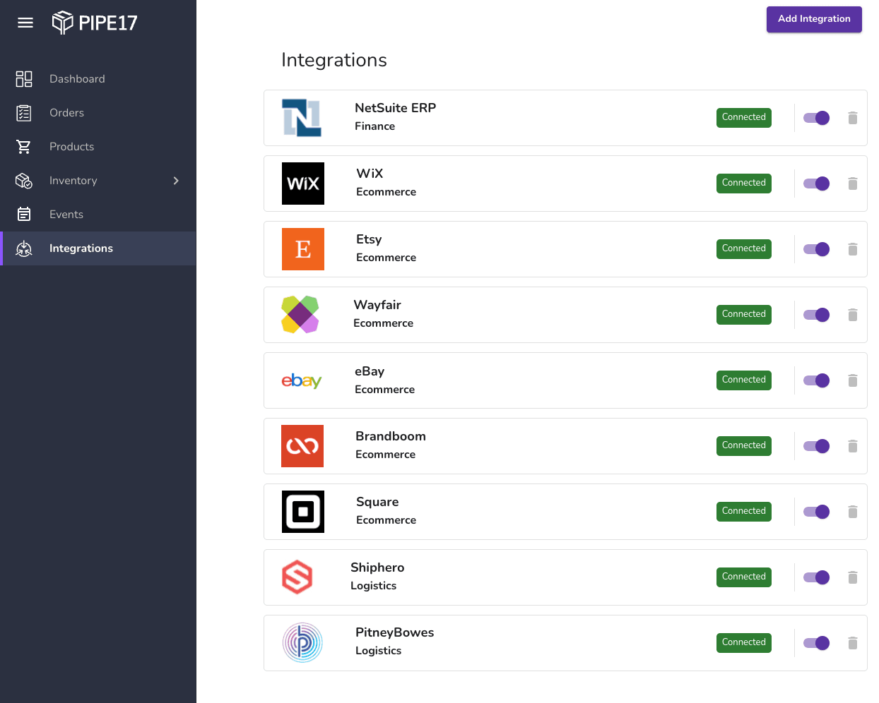 Pipe17 NetSuite connected integrations.