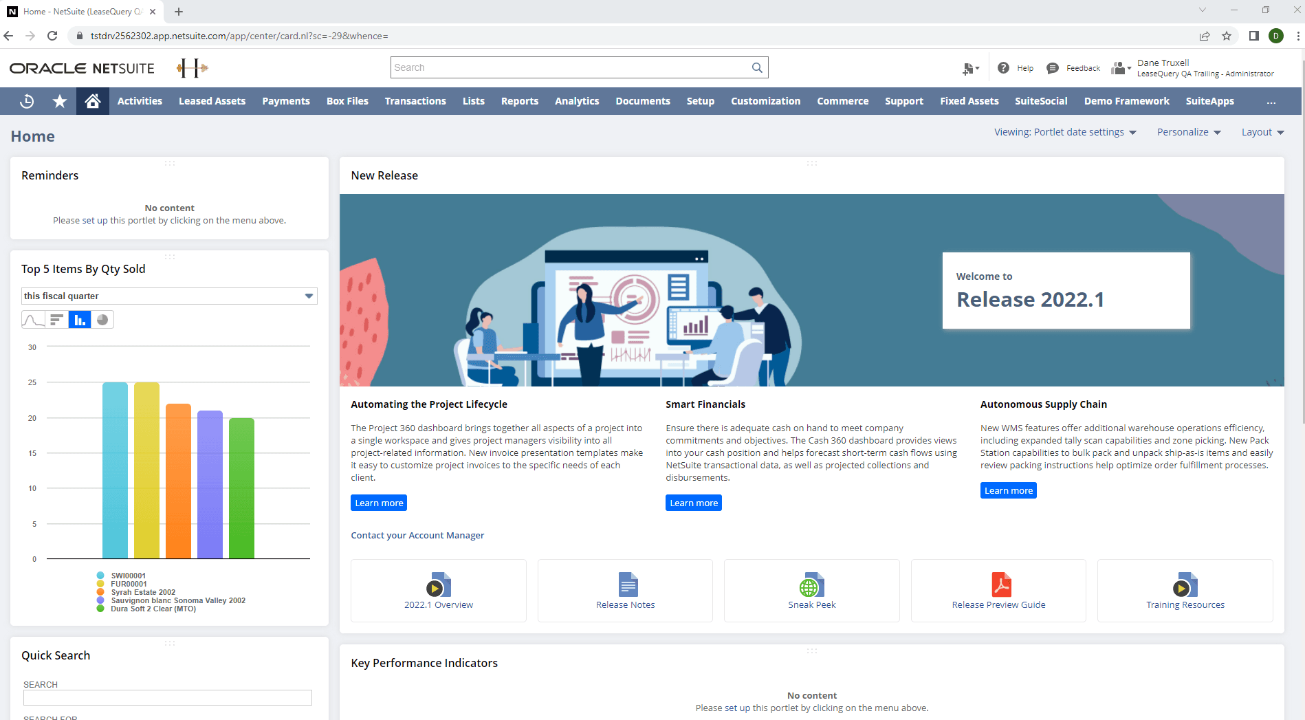 LeaseQuery NetSuite dashboard.