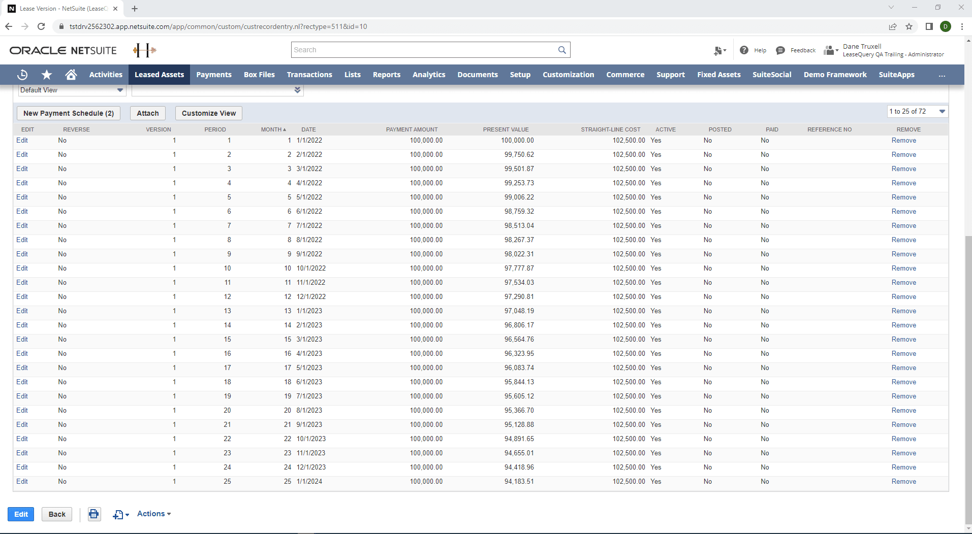 LeaseQuery NetSuite payment schedule.
