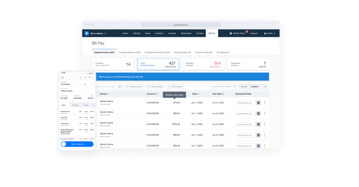 Ottimate bill pay view.