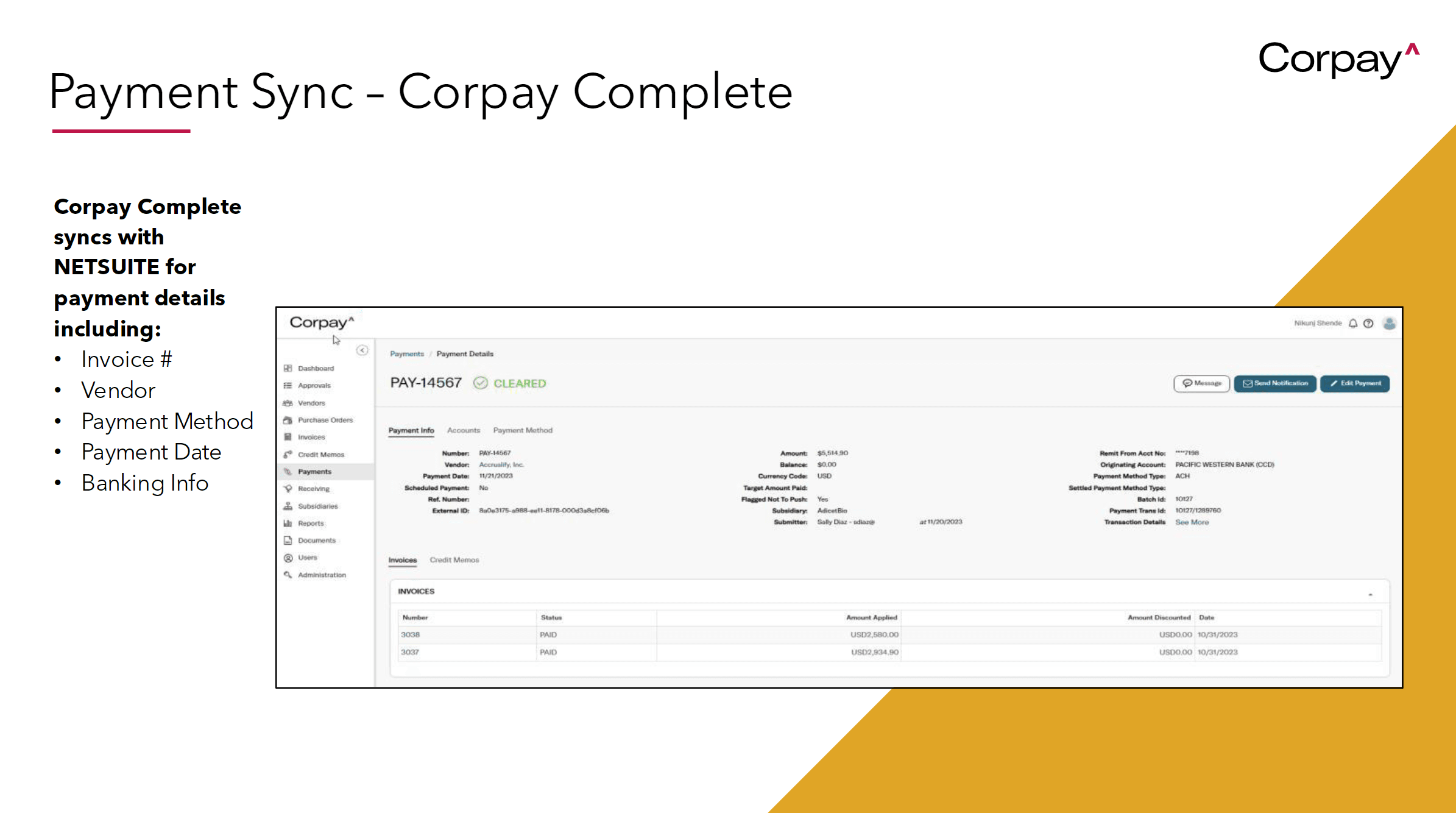 Payment sync Corpay.
