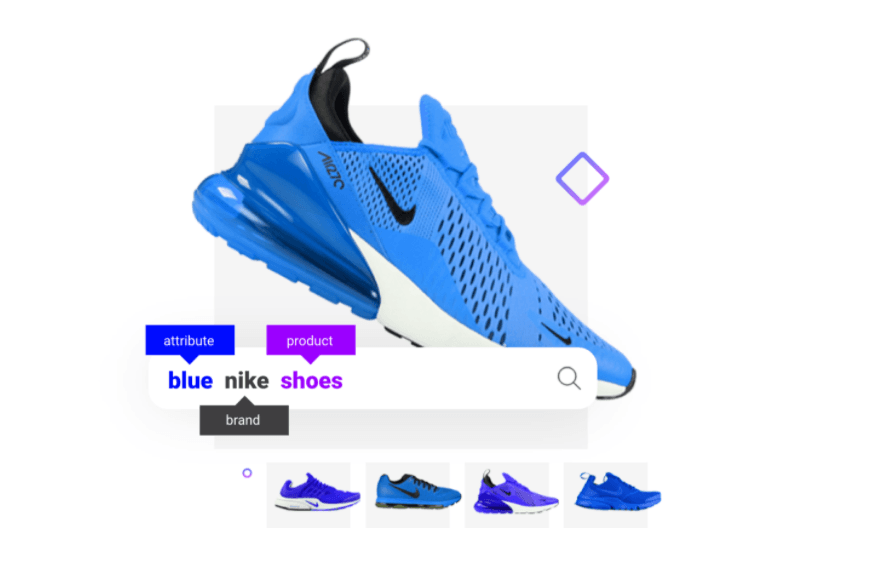Searchspring partner product blue Nike shoes.