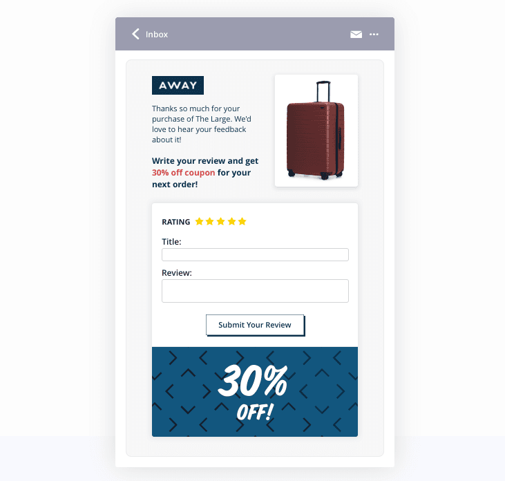 30% off a suitcase for Yotpo.