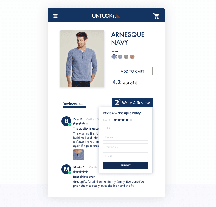 Arnesque Navy product page for Yotpo.