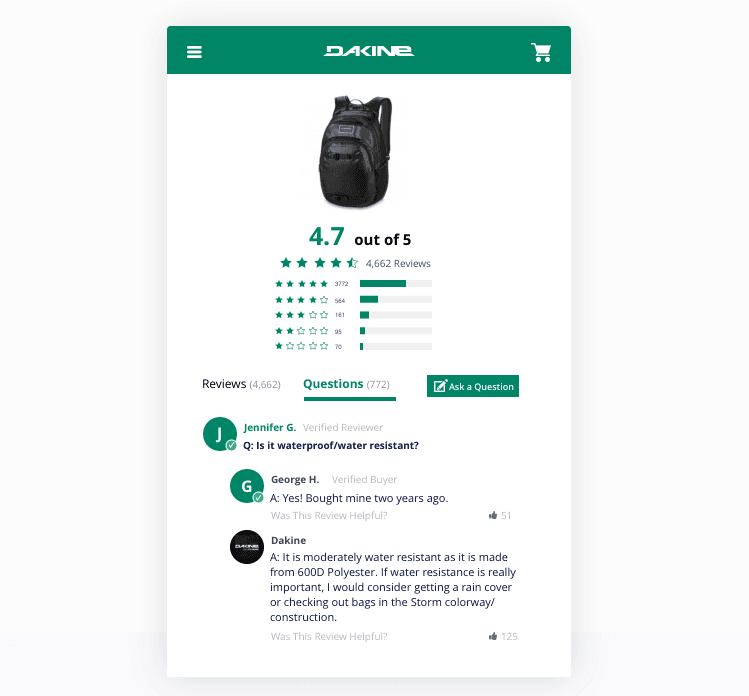 A backpack product page for Yotpo.