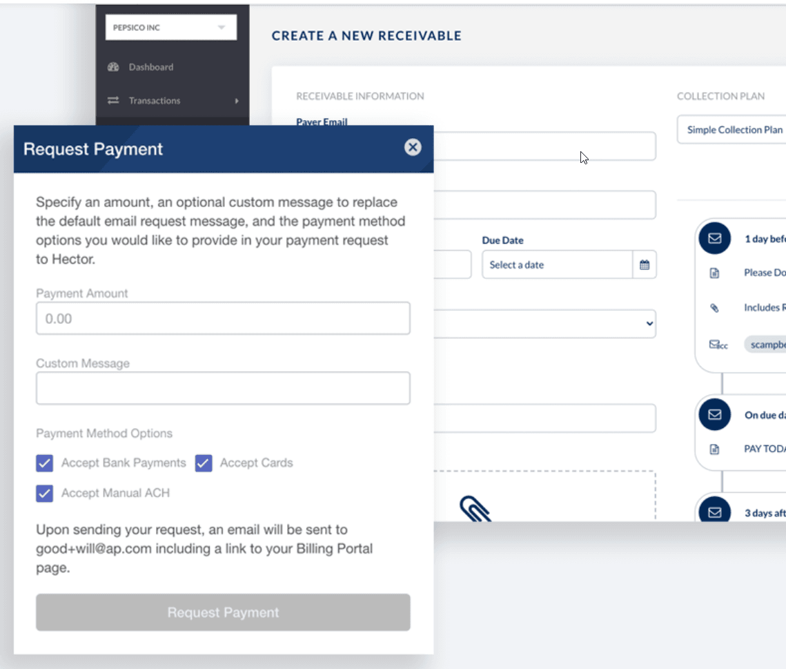 Request Payment page and Create a New Receivable.