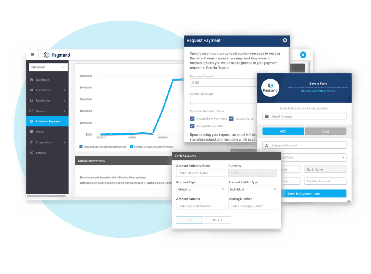 Paystand data pages and forms.