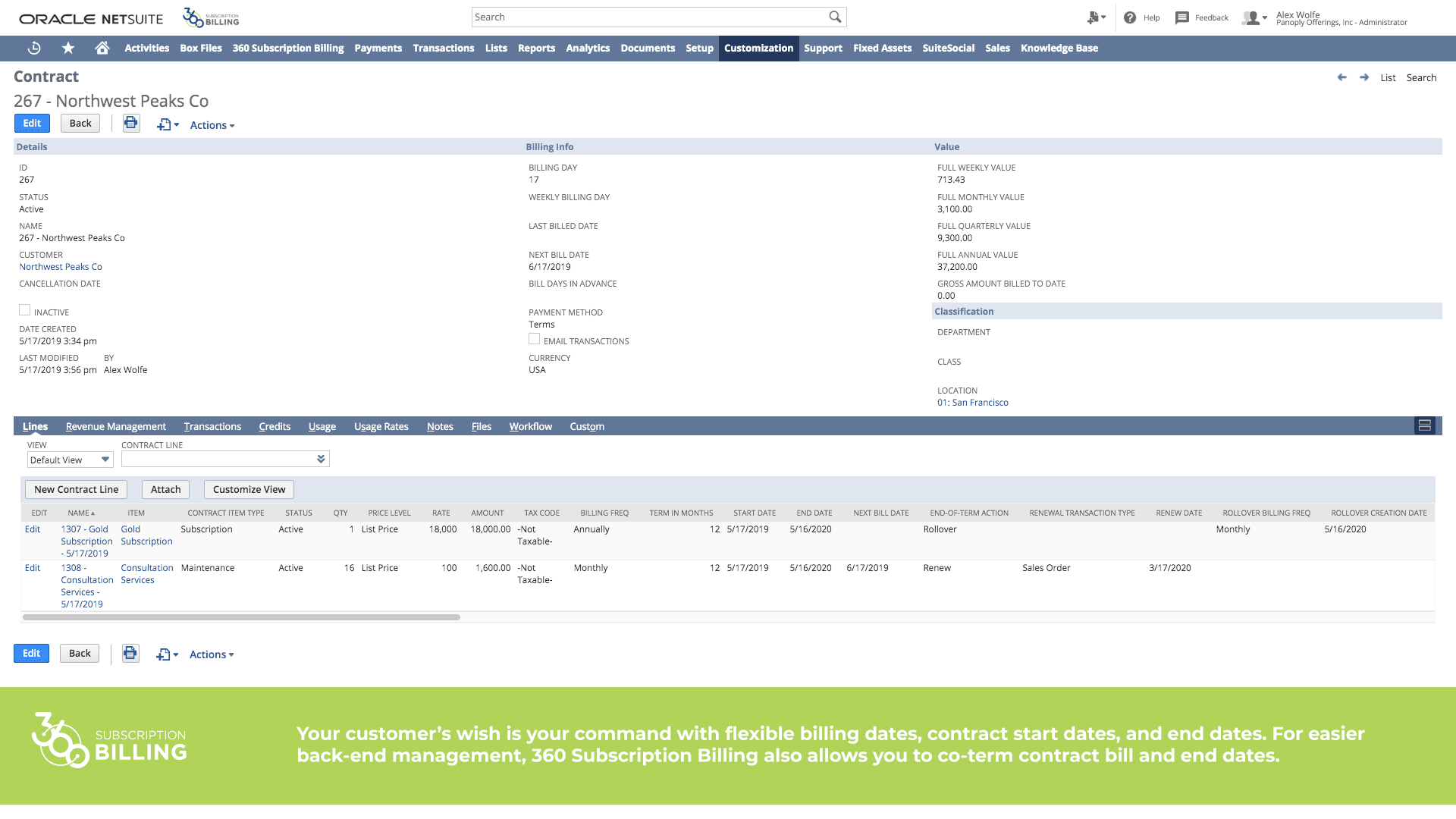 360 subscription billing flexible billing terms.