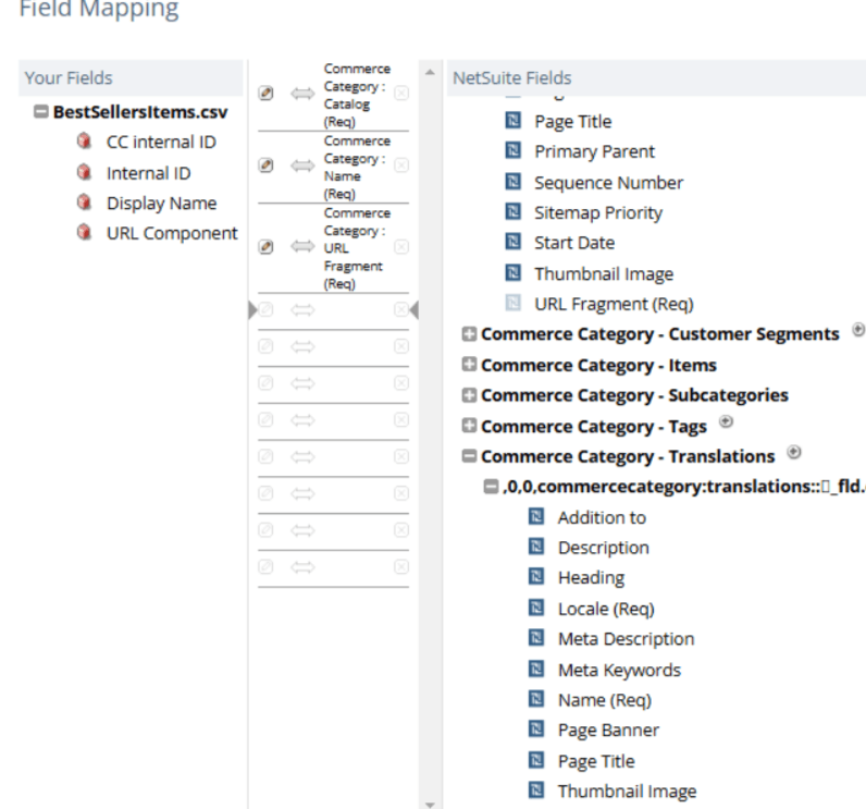 NetSuite field mapping best sellers items.