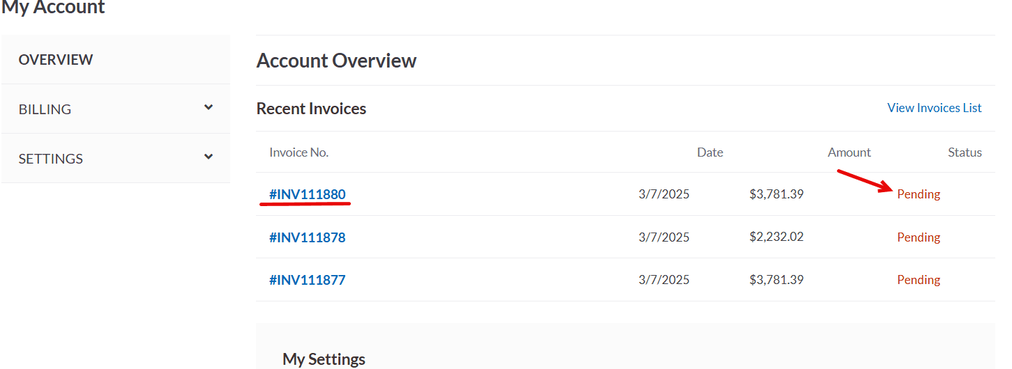 NetSuite account overview recent invoices pending.