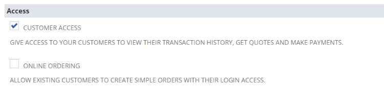 NetSuite customer access box checked.