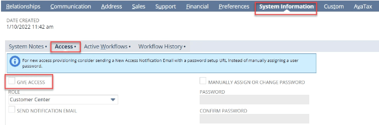 NetSuite system information access.