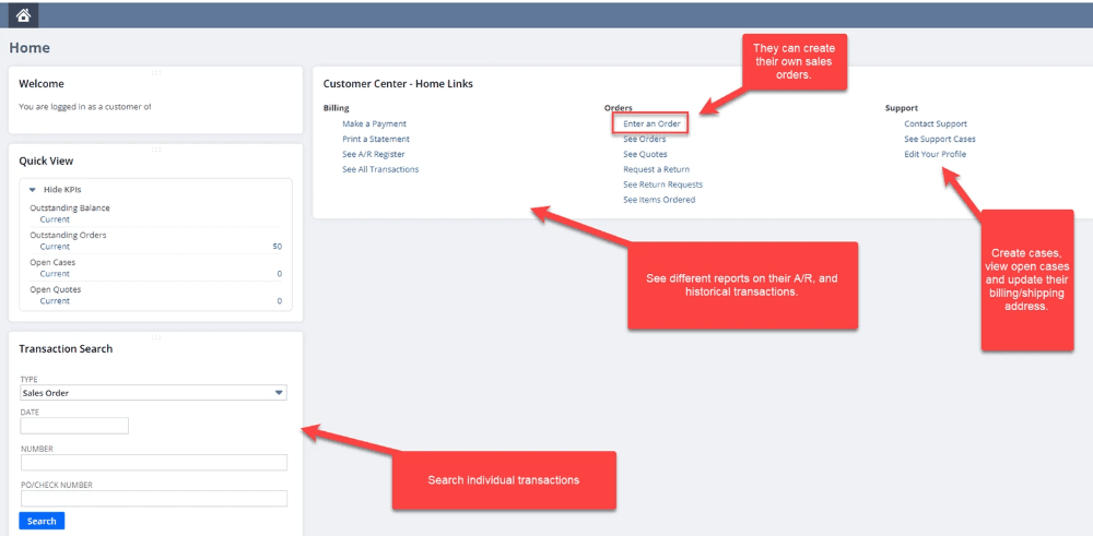NetSuite customer portal access.