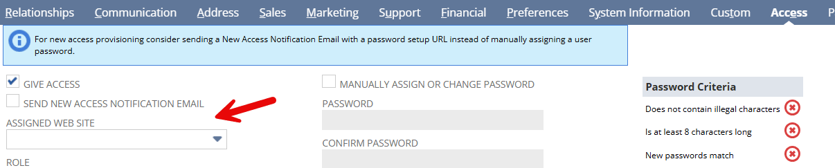 access assigned web site