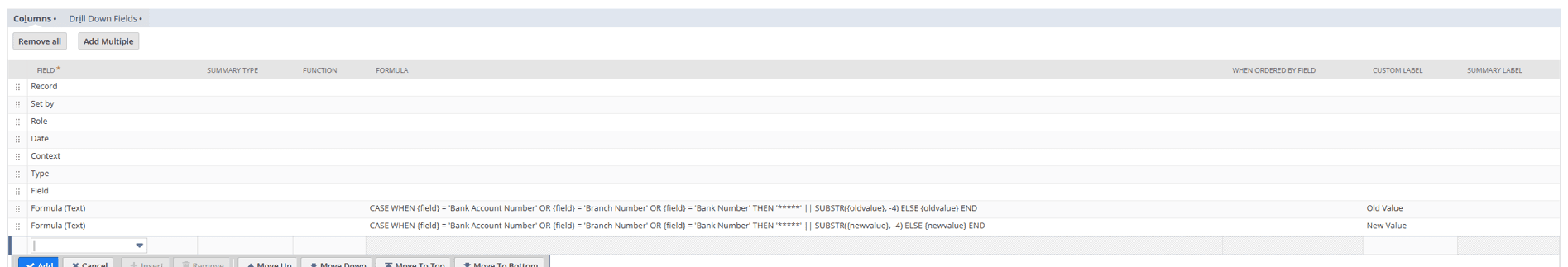 netsuite columns field record set by role date