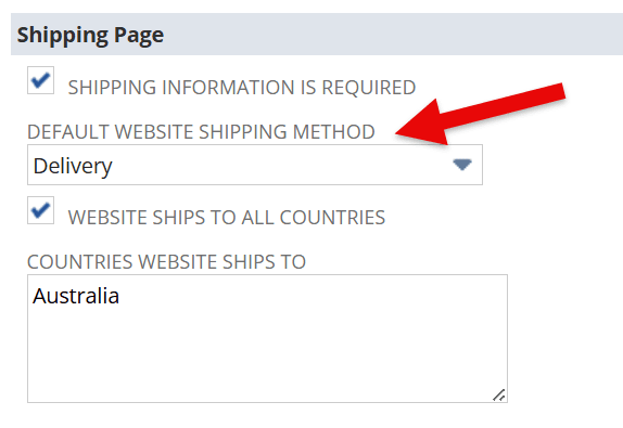 netsuite shipping page default website shipping method delivery