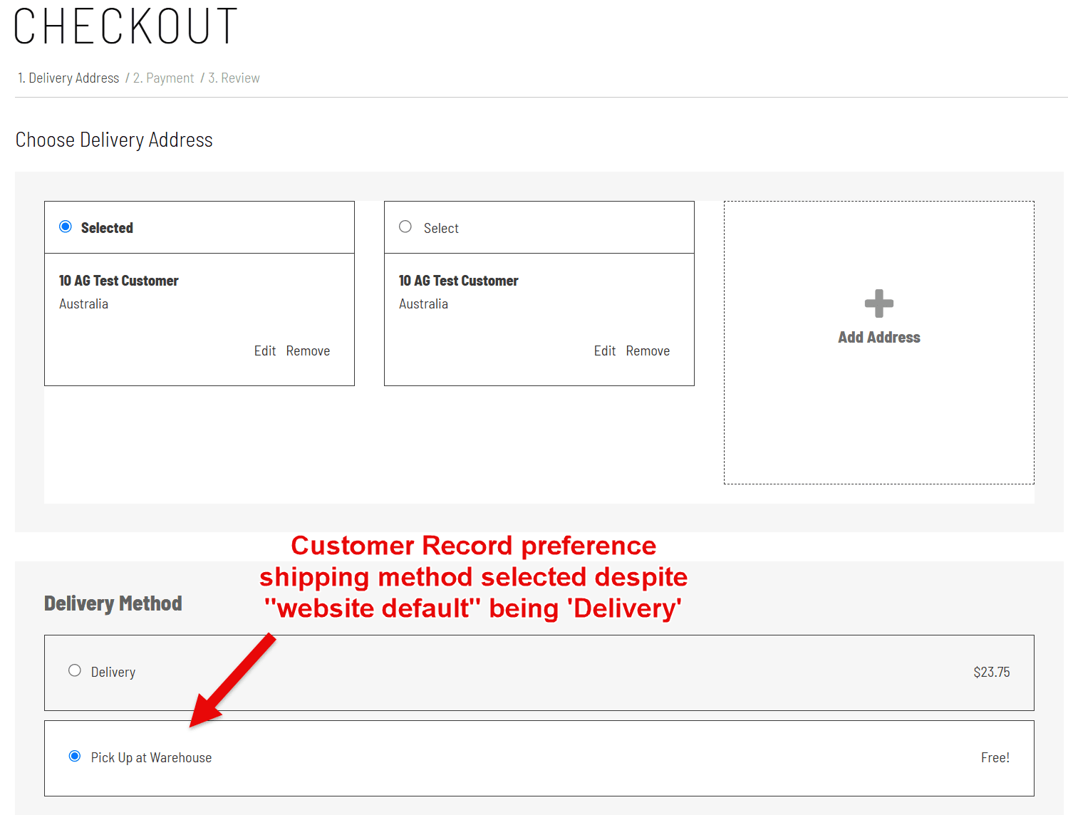 customer record preference shipping method selected