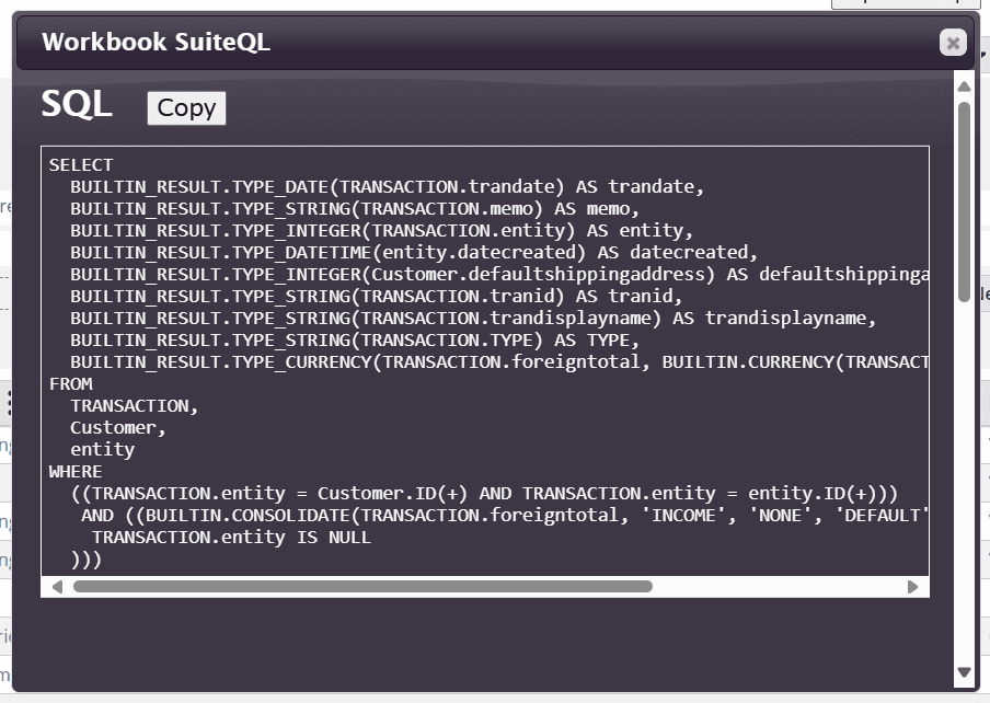 workbook suiteql