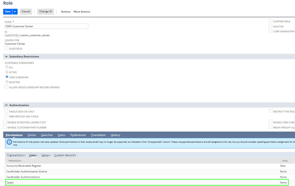 role permissions lists cases