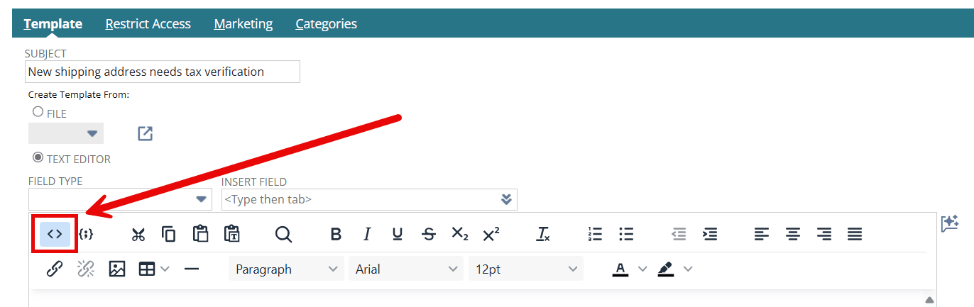 netsuite template text editor html