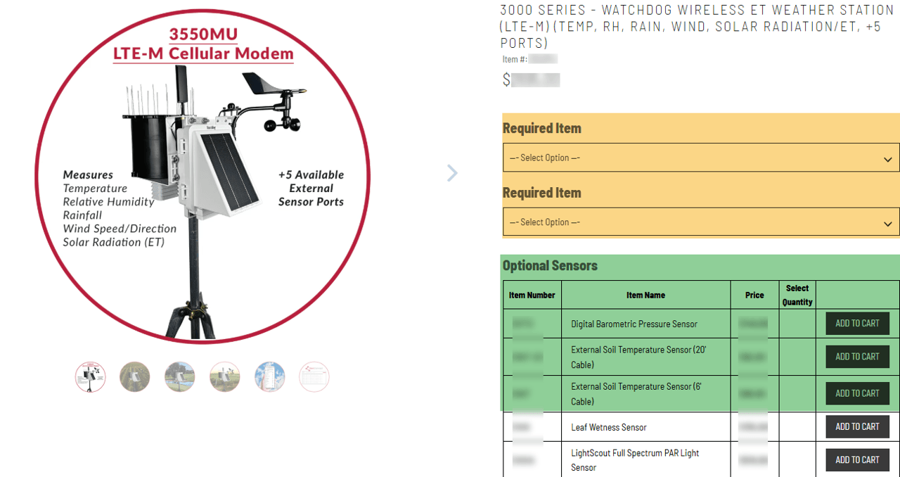 website required item optional sensors