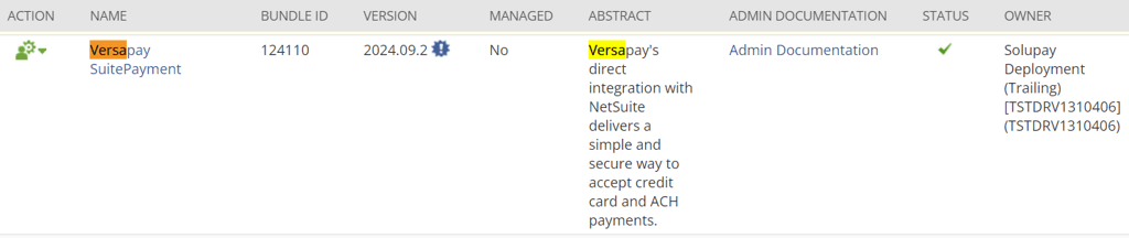 Versapay SuitePayment bundle details.