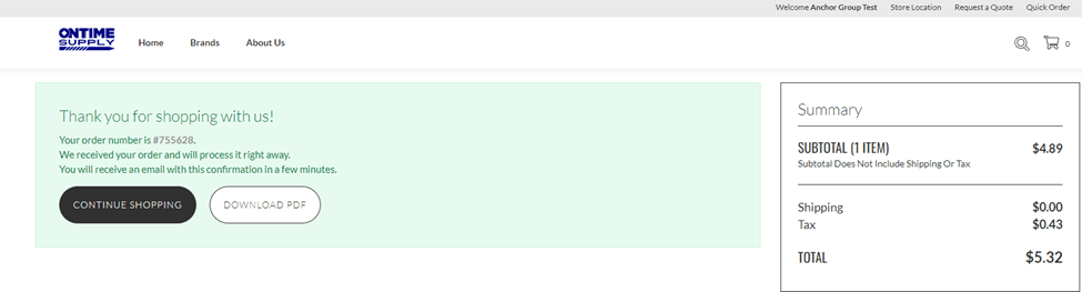 OnTime supply order page.