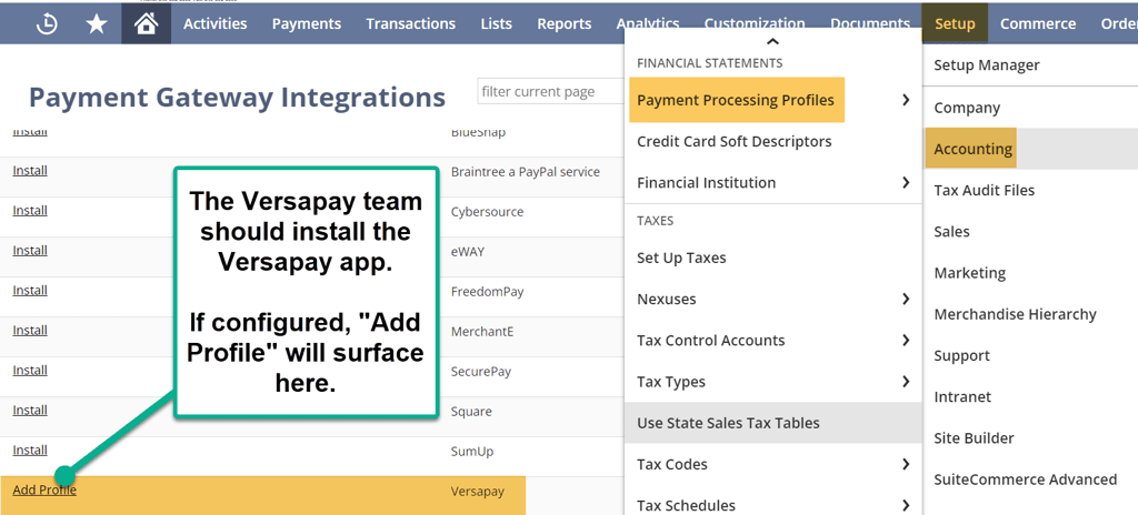 Payment Gateway Integrations page with navigation shown.