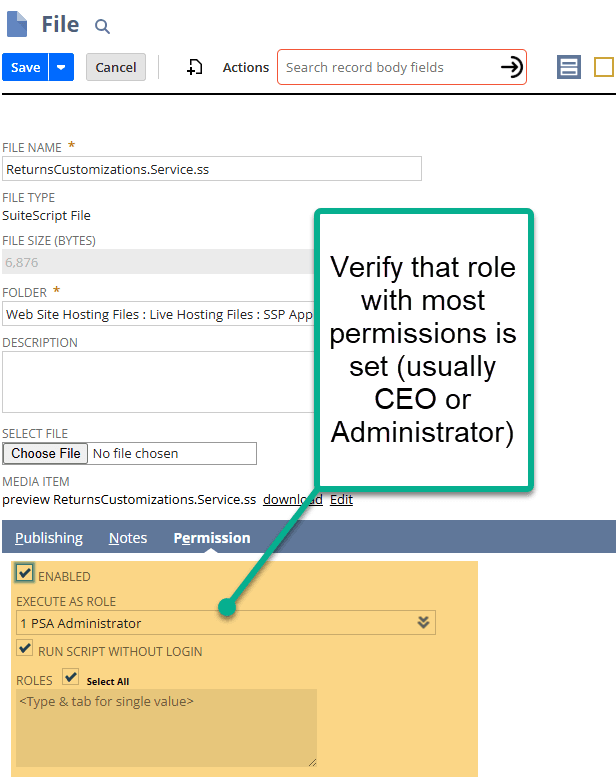 File page with the role permissions section indicated.