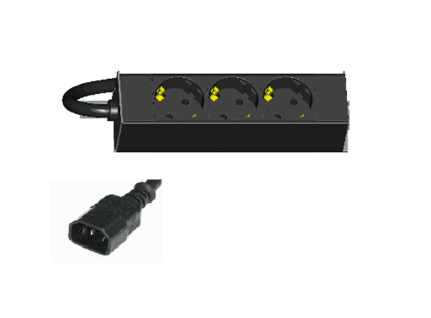 UPS-kontakt C14 IEC til 3xSchuko hunn 10A