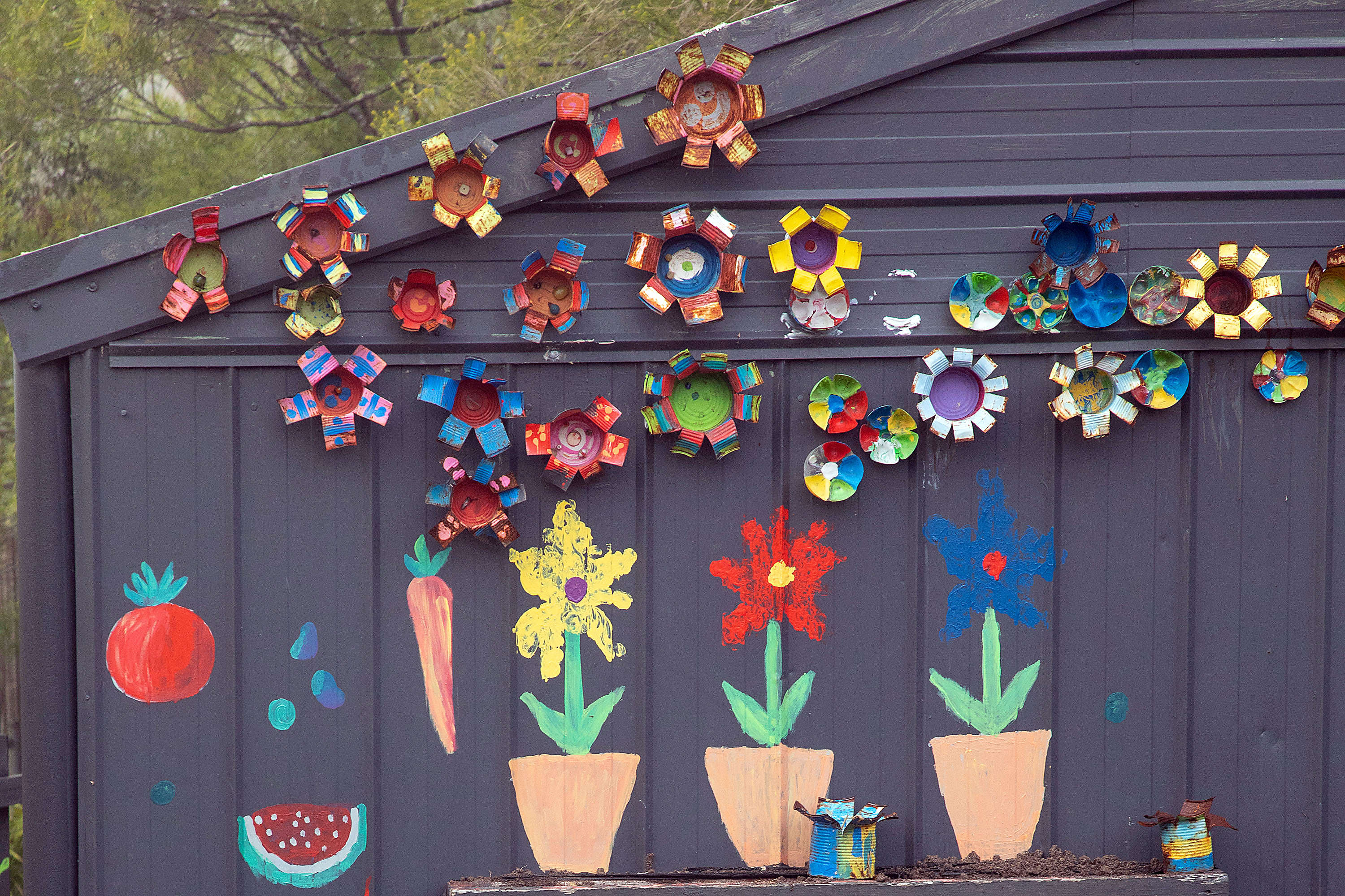 Garden shed flower mural