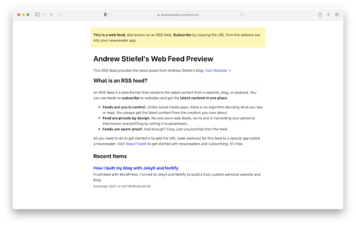 Human-readable Atom or RSS feed