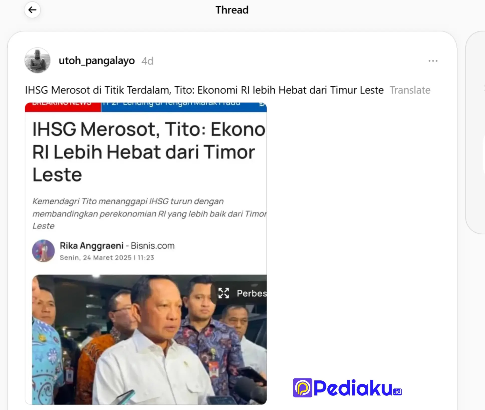 Kecerdasan Kemendagri Bandingkan Ekonomi Indonesia dengan Timor Leste