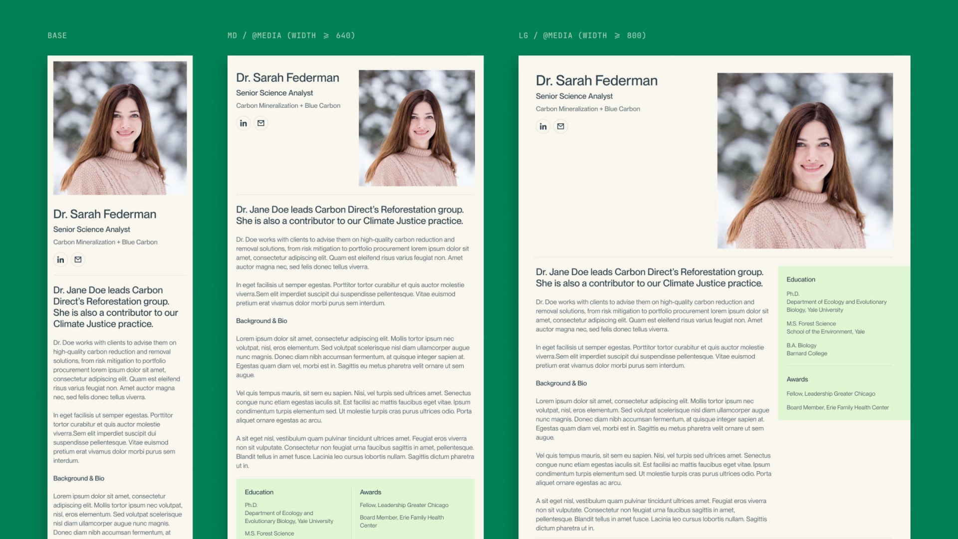 Responsive studies for the team modal