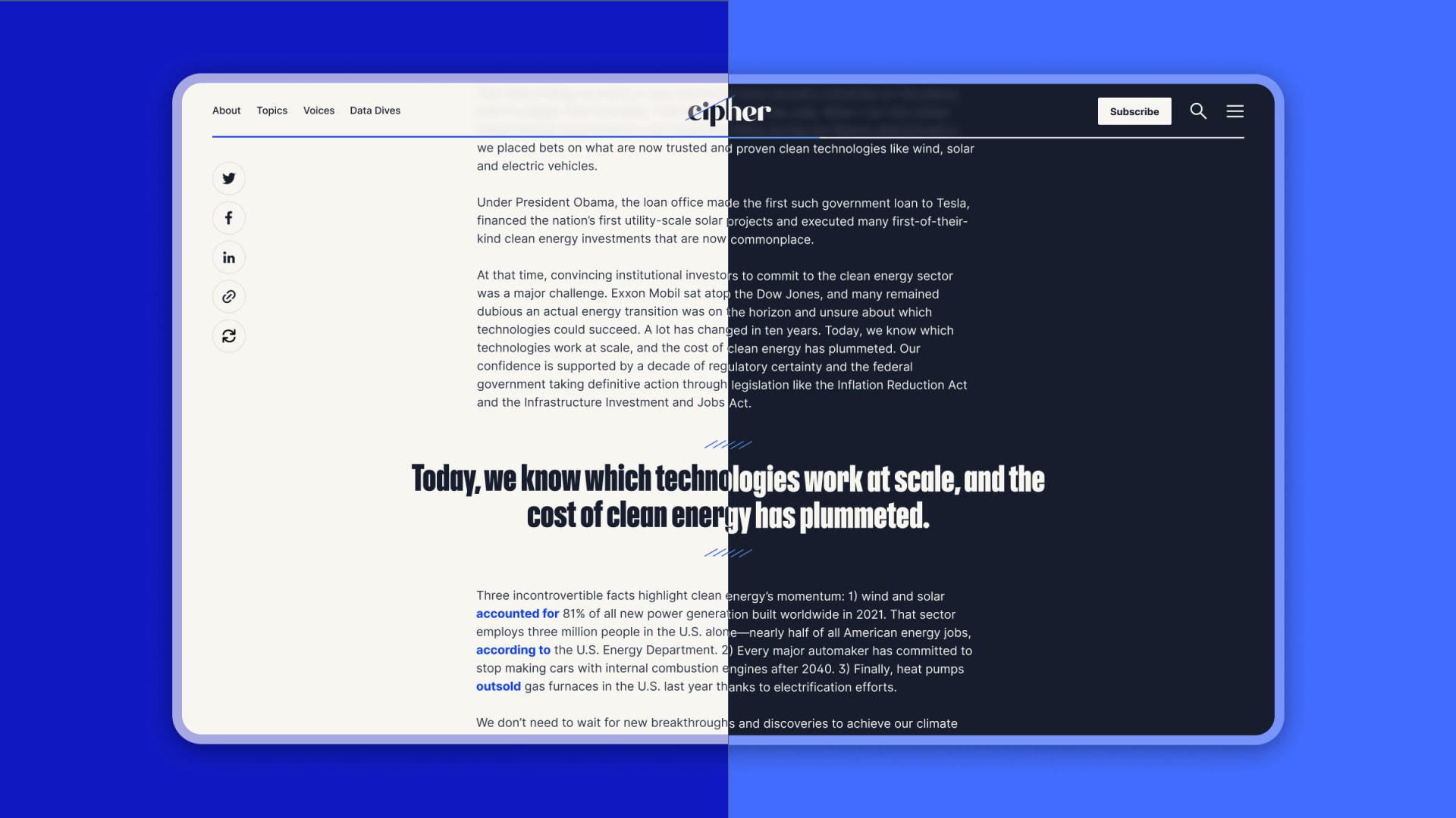 Article template in light and dark mode