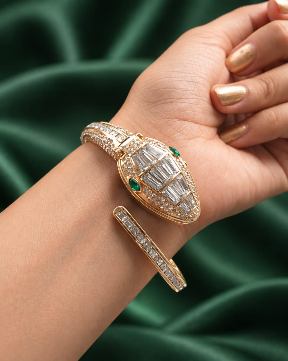 Golden Serpent Crystal Wrap Bangle