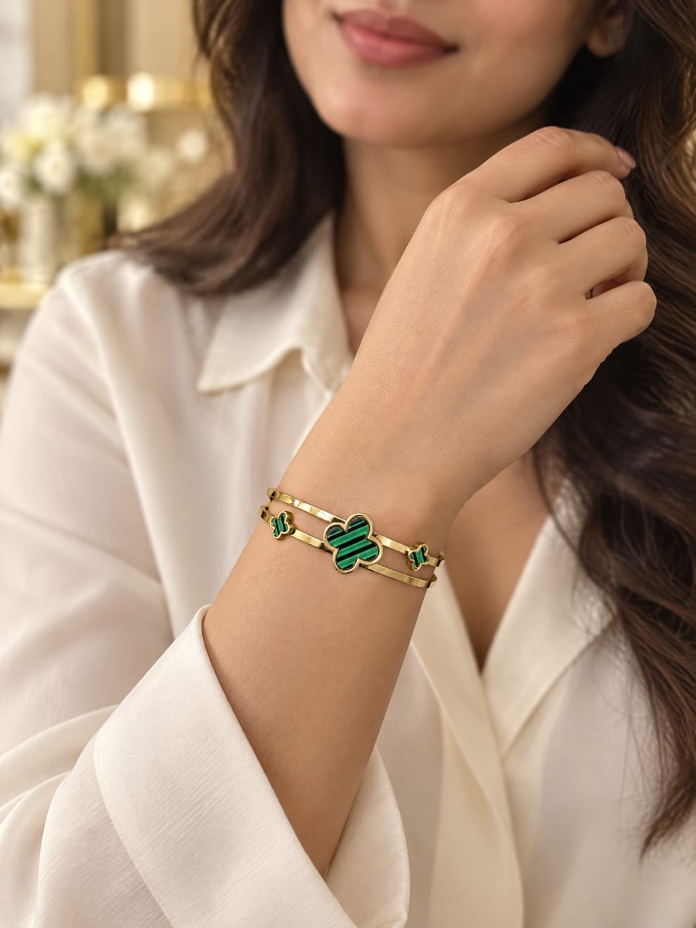 Green Clover Double-Band Bangle